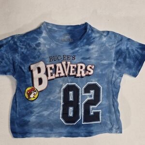 Buc-ee’s Beavers Shirt Small Blue Tie Dye Cropped Graphic Tee Womens Youth